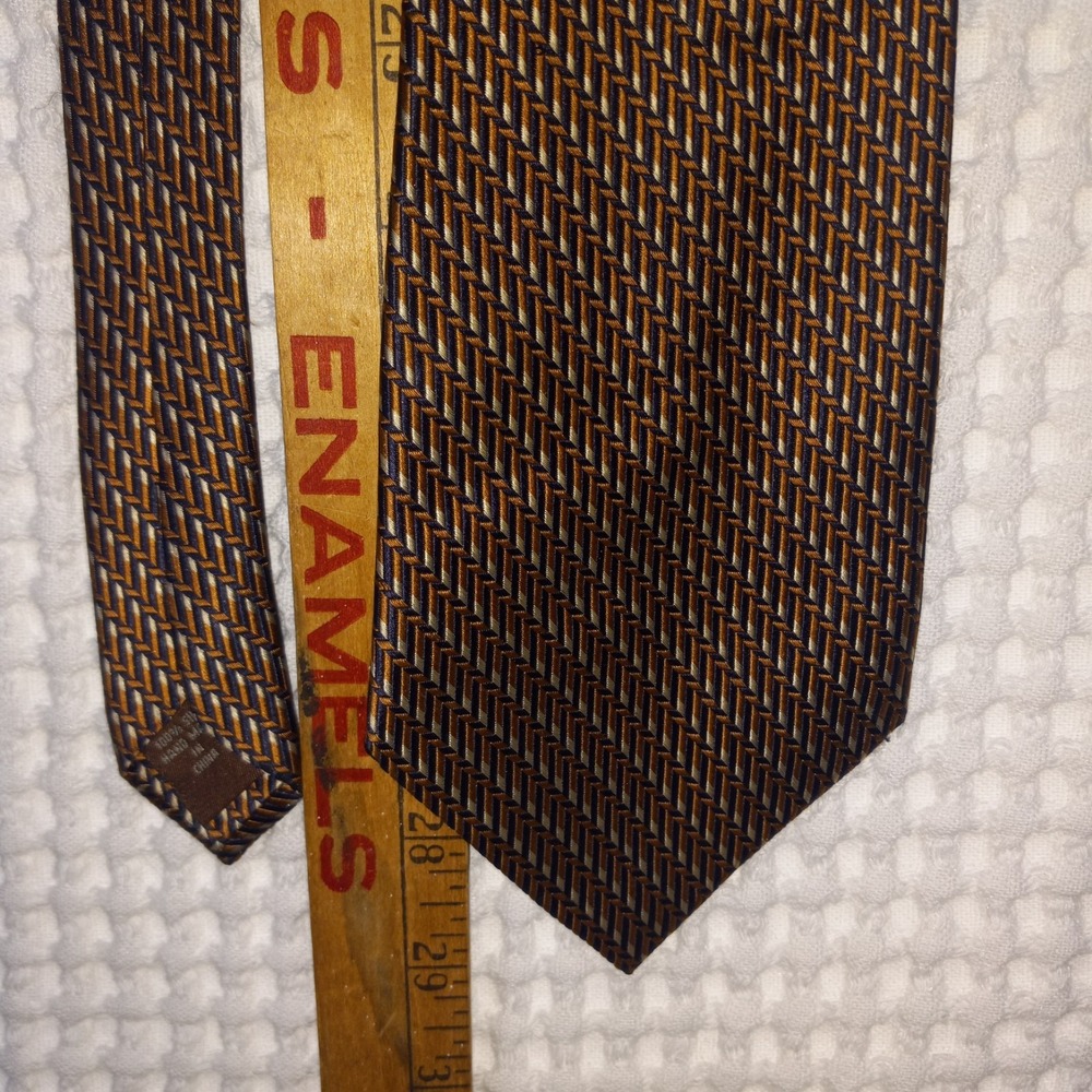 TASSO ELBA SPA Men's 100% Silk Necktie 58" Designer Geometric Tan/COFFEE EUC